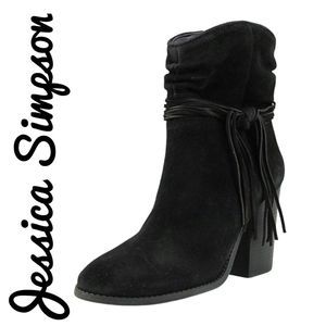 JESSICA SIMPSON Sesley Women Round Toe Suede Black Ankle Boot w/ side tassel